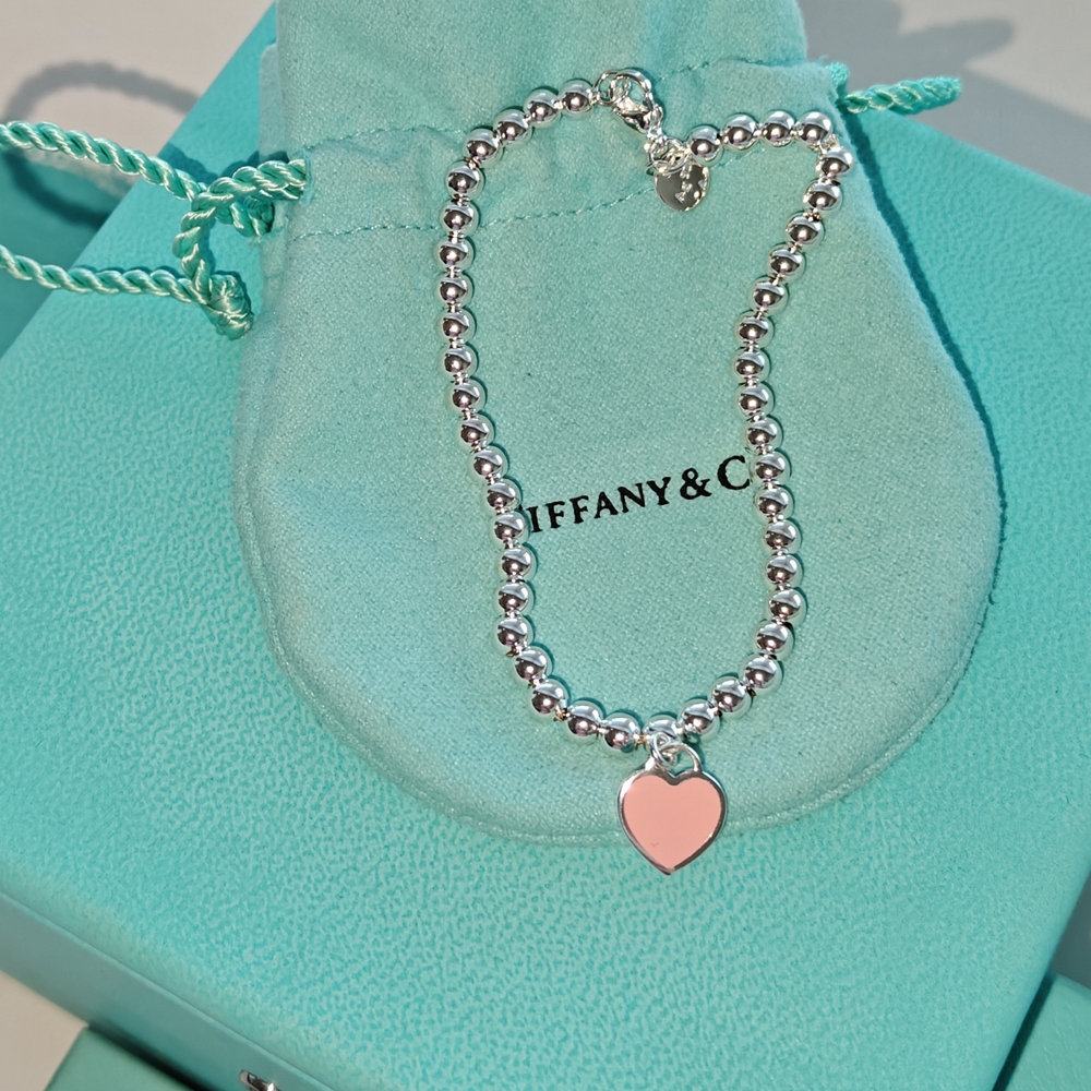 NEW Tiffany & Co. Return To Tiffanys Enamel Pink Heart Bead Bracelet
